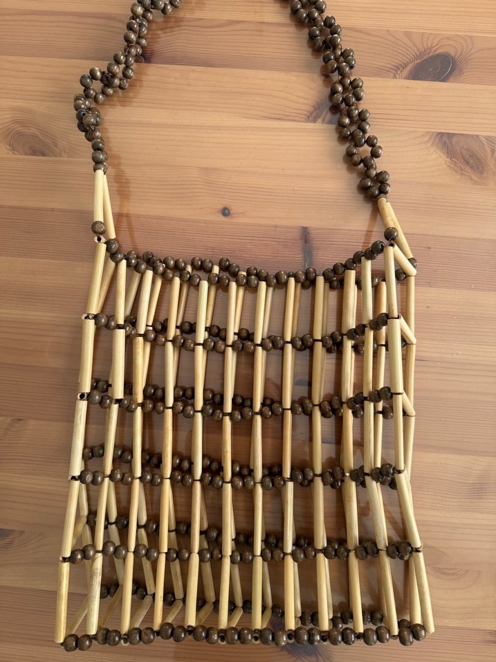 Boncuklu Ahşap Bohem Kadın Çantası - Görsel 3