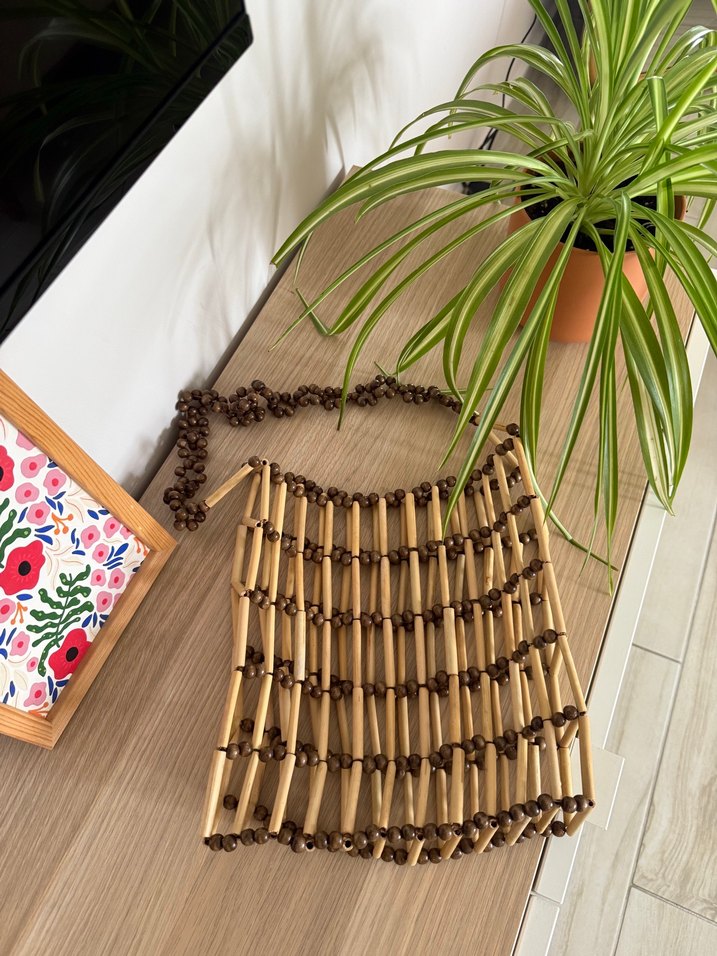 Boncuklu Ahşap Bohem Kadın Çantası - Görsel 2