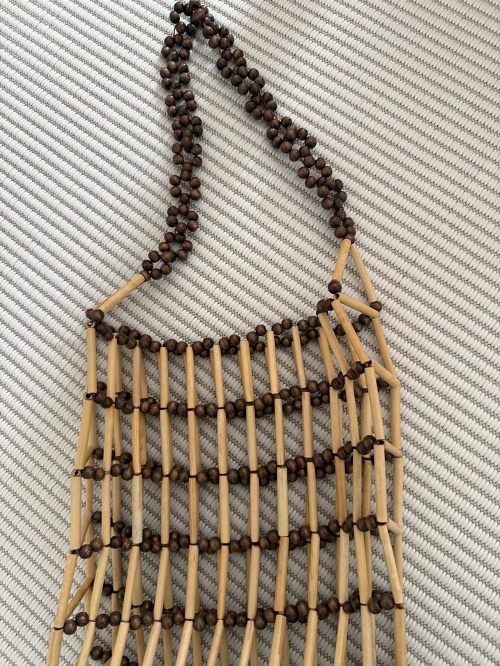 Boncuklu Ahşap Bohem Kadın Çantası - Görsel 5