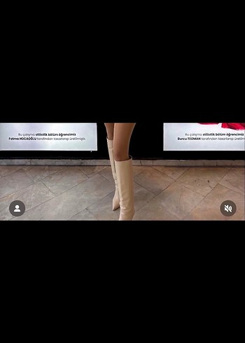 Bej Deri Dizüstü Stiletto Topuklu Botlar