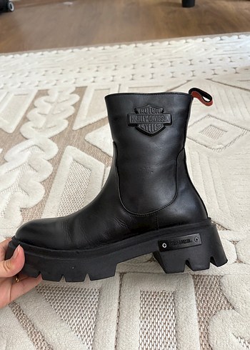 Siyah Deri Biker Botlar Platform Topuklu