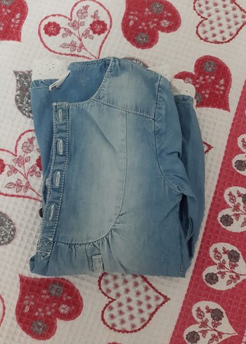 Nakışlı Uzun Kollu Kız Çocuk Kot Elbise - Görsel 5