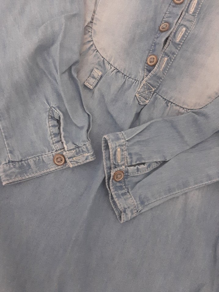 Nakışlı Uzun Kollu Kız Çocuk Kot Elbise - Görsel 3