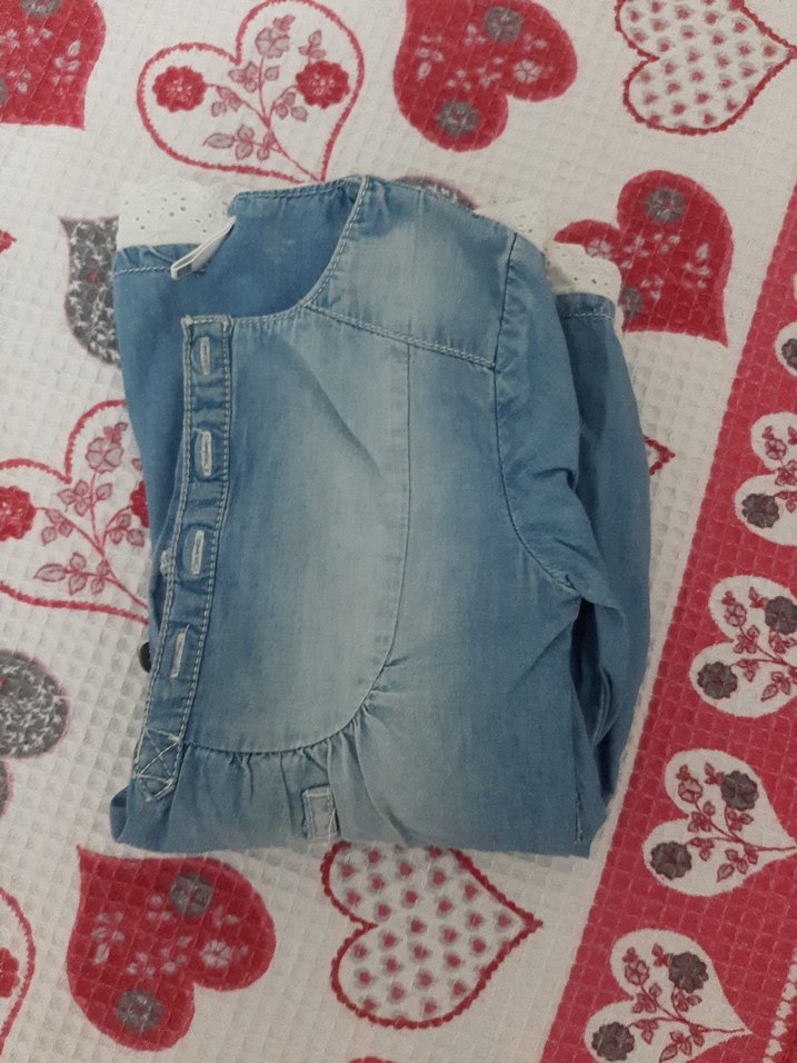 Nakışlı Uzun Kollu Kız Çocuk Kot Elbise - Görsel 5