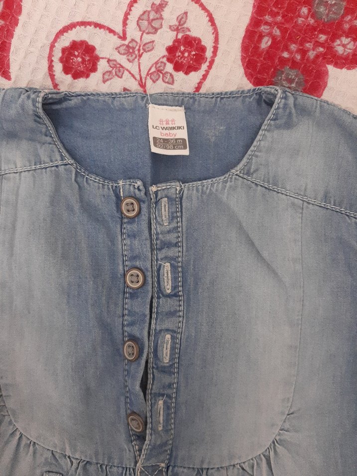 Nakışlı Uzun Kollu Kız Çocuk Kot Elbise - Görsel 2