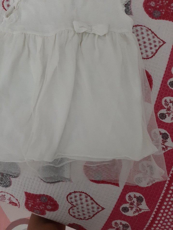 Kız Çocuk Beyaz Fırfırlı Pamuklu Elbise - Görsel 3