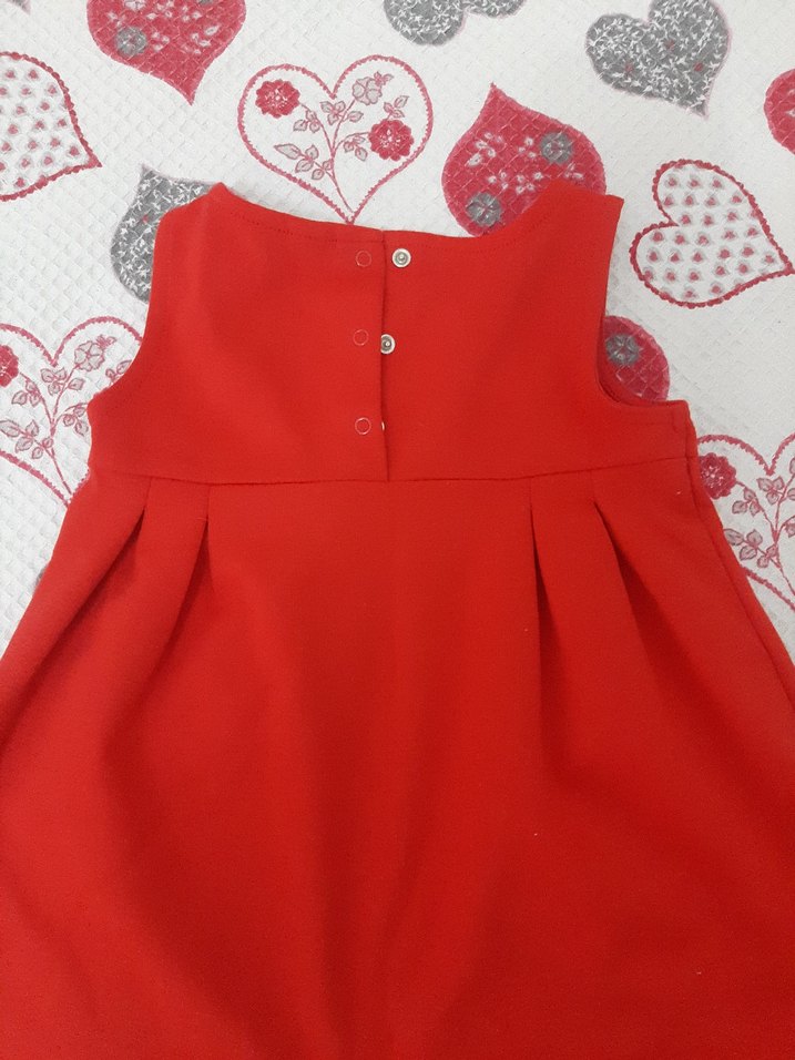 Kız Çocuk Kırmızı Kolsuz Nakışlı Elbise - Görsel 3