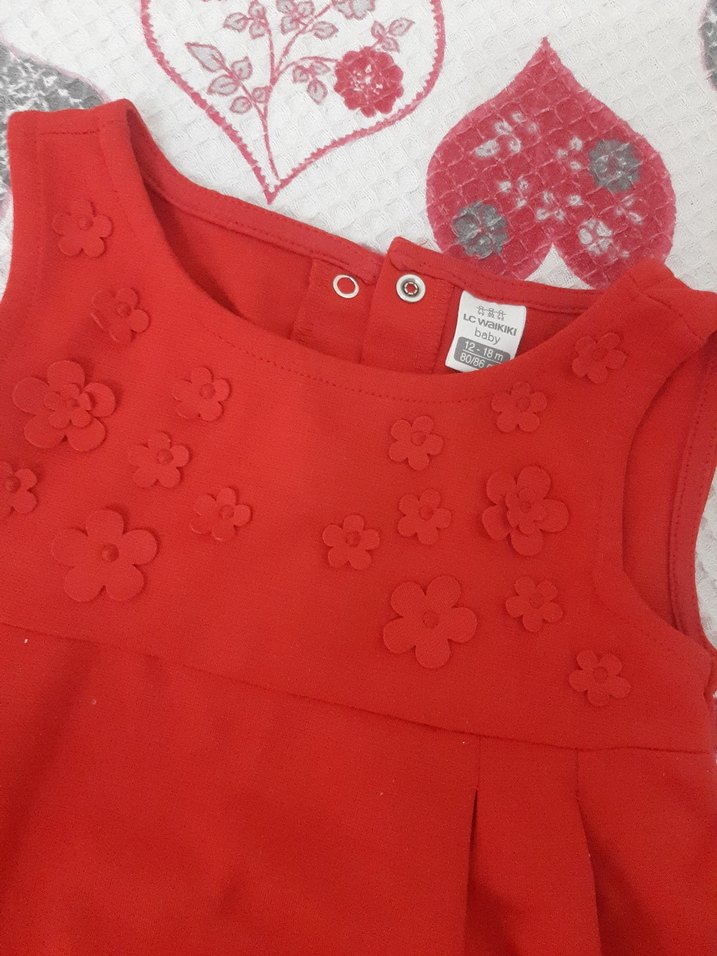 Kız Çocuk Kırmızı Kolsuz Nakışlı Elbise - Görsel 2