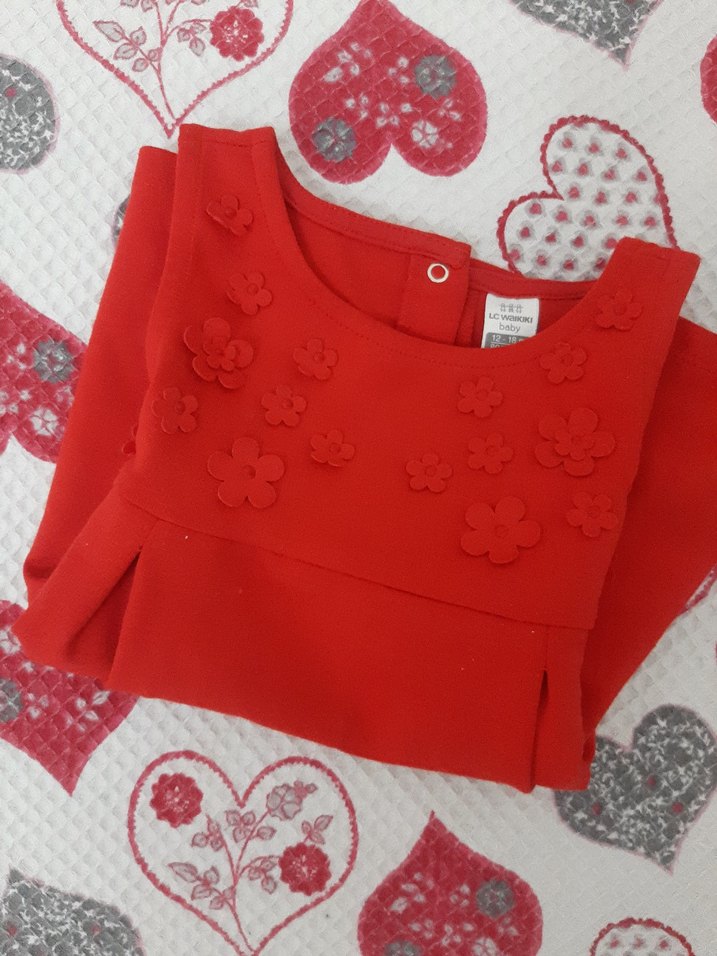 Kız Çocuk Kırmızı Kolsuz Nakışlı Elbise - Görsel 4