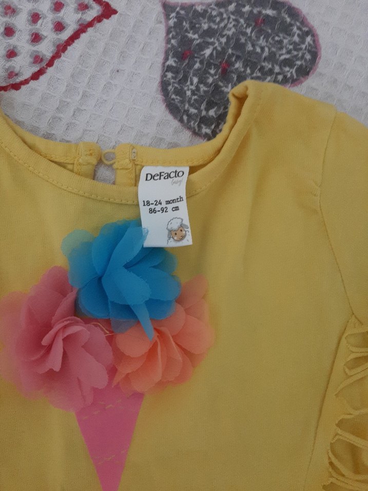 Sarı Kız Çocuk Fırfırlı Pamuk Elbise - Görsel 3