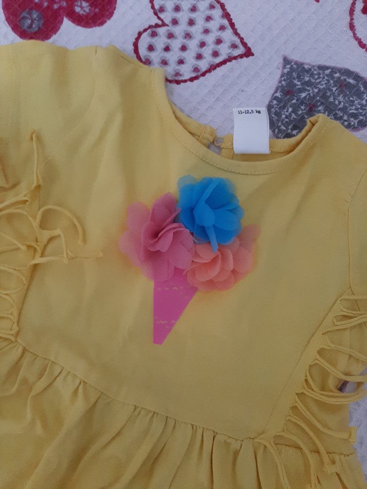 Sarı Kız Çocuk Fırfırlı Pamuk Elbise - Görsel 2