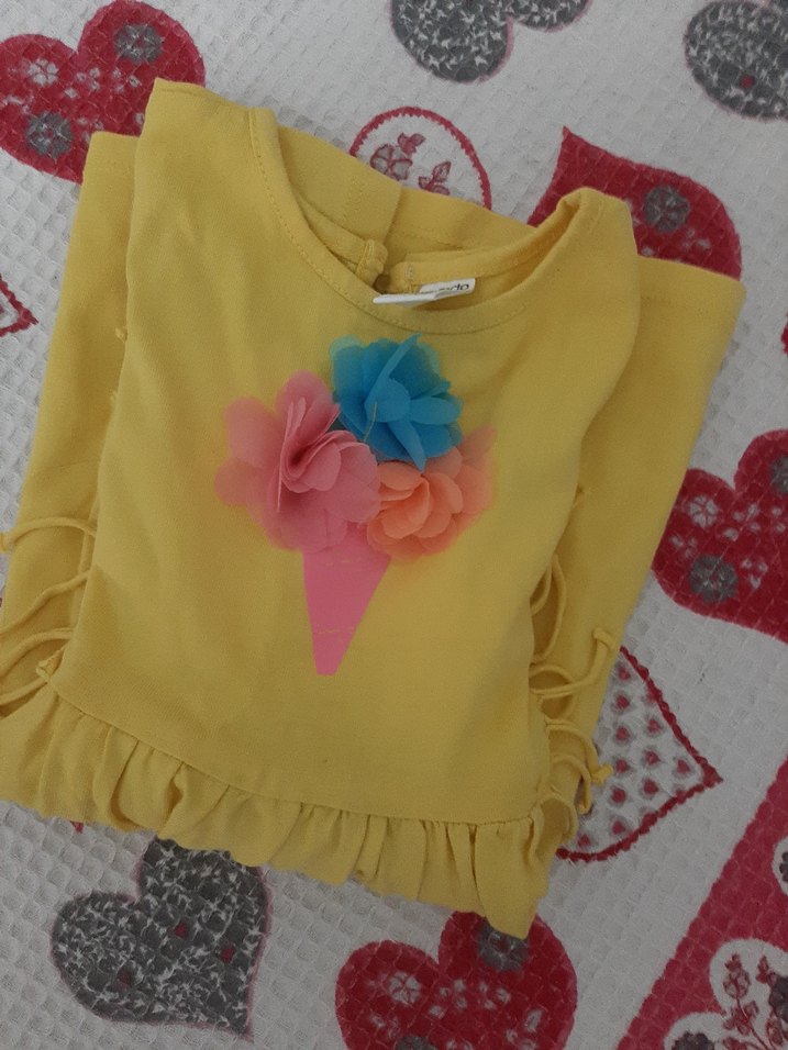 Sarı Kız Çocuk Fırfırlı Pamuk Elbise - Görsel 4