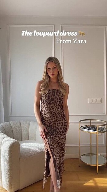 ZARA LEOPAR DESEN STRAPLEZ TUL YIRTMACLI ELBISE