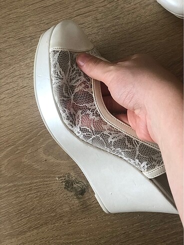38 Beden beyaz Renk Düğün ayakkabısı dolgu topuk dantelli