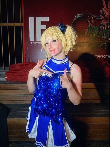 Diğer Cheerleader mavi popon kız kostümü
