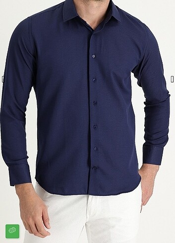 Diğer Kiğılı Lacivert Uzun Kol Slim Fit Gömlek