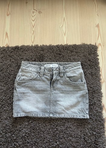 Gri Denim Mini Etek
