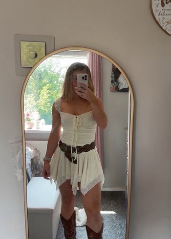 Beyaz Mini Bohem Elbise