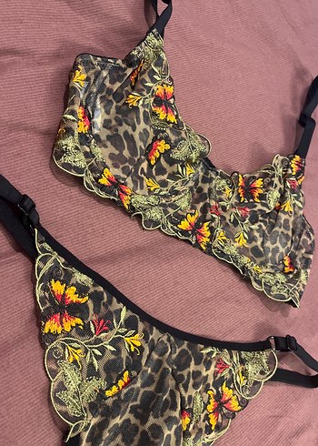 Leoparlı kelebekli Nakışlı Bohem Brode Sütyen Takım - Görsel 3