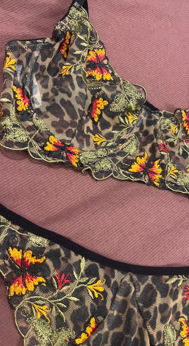 Leoparlı kelebekli Nakışlı Bohem Brode Sütyen Takım - Görsel 4