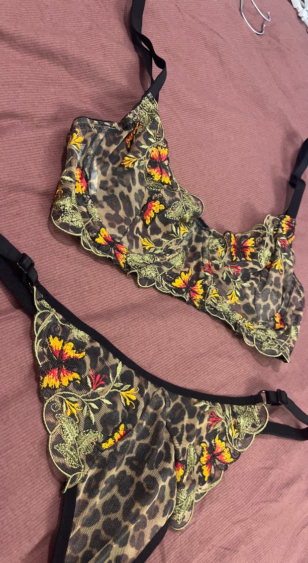 Leoparlı kelebekli Nakışlı Bohem Brode Sütyen Takım - Görsel 3