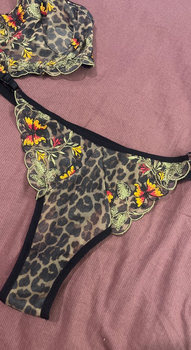 Leoparlı kelebekli Nakışlı Bohem Brode Sütyen Takım - Görsel 5