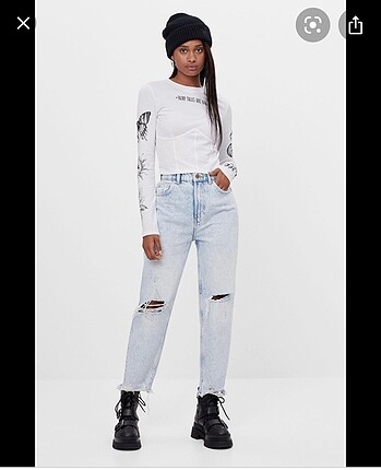 Bershka açık mavi mom