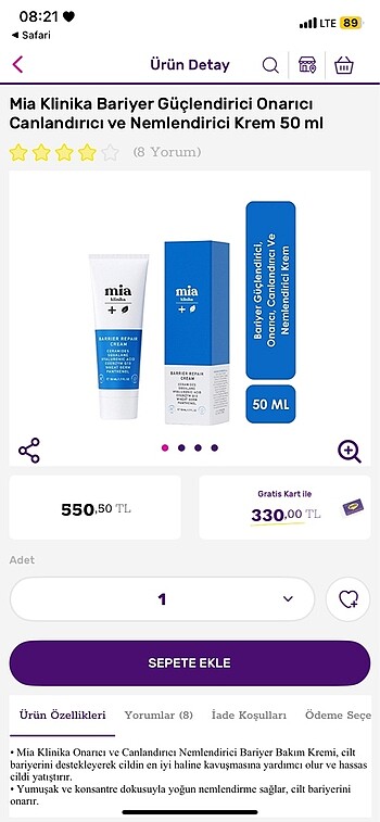 Mia klinika bariyer onarıcı krem