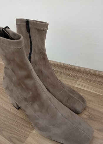 Tergan Bej Süet Stiletto Topuklu Kadın Topuklu Bot Ayakkabı