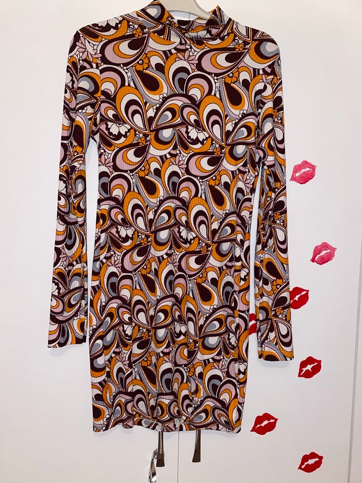 Uzun Kollu Desenli Bohem Mini Elbise - Görsel 2