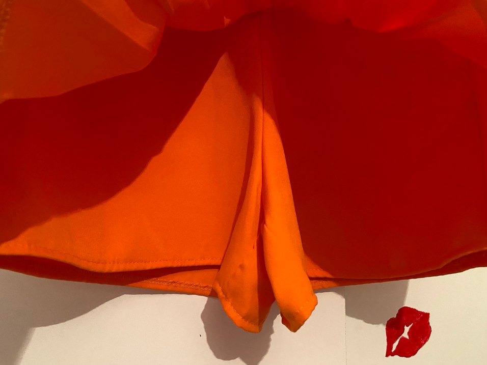 Parlak Turuncu Pilili Mini şort Etek - Görsel 3