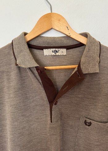 xl Beden Düğmeli Kahverengi Keten Polo Tişört