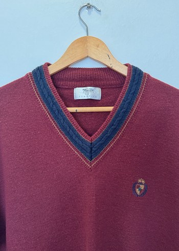 xl Beden Bordo V Yaka Örgü Erkek Kazak