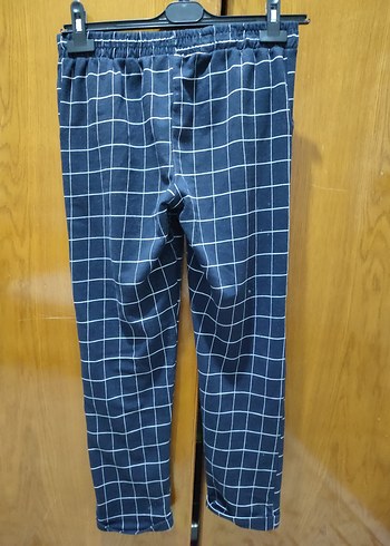 Kadın Mavi Kareli Kemerli Kumaş Pantolon - Görsel 3