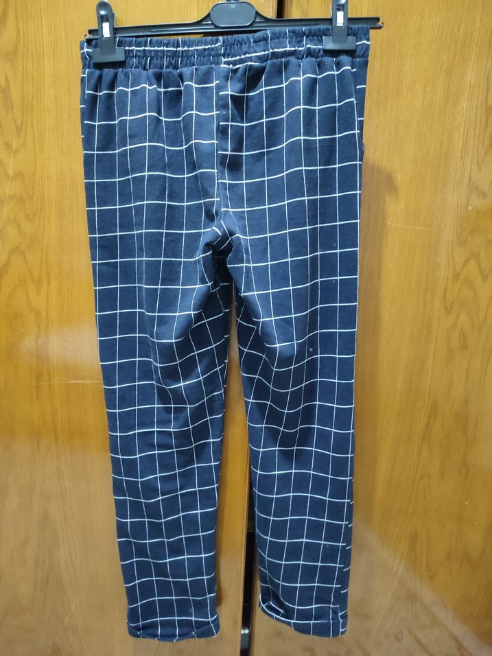 Kadın Mavi Kareli Kemerli Kumaş Pantolon - Görsel 3