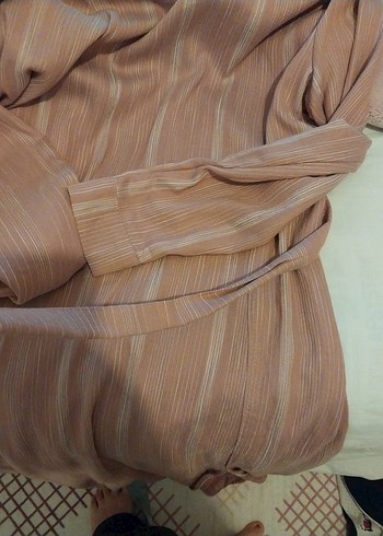 Uzun Bej Kadın Kimono Elbise - Görsel 5