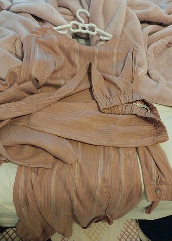 Uzun Bej Kadın Kimono Elbise - Görsel 2