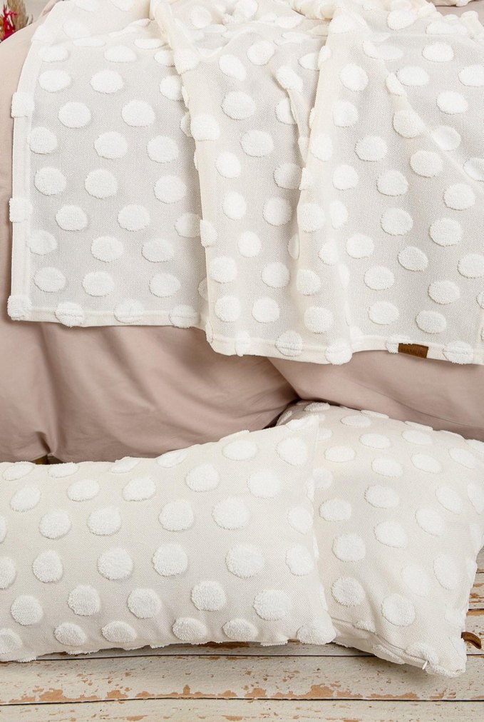 Hamur Nakışlı Bej Yatak Örtüsü Runner Set - Görsel 3