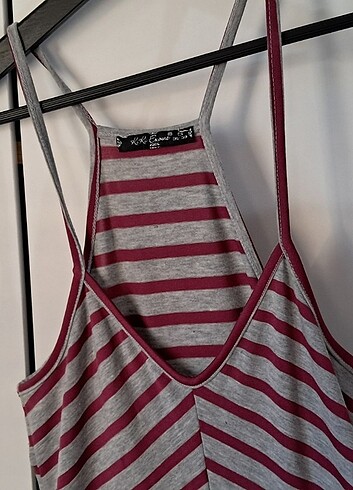 Çizgili uzun önden yırtmaçlı elbise - Görsel 8