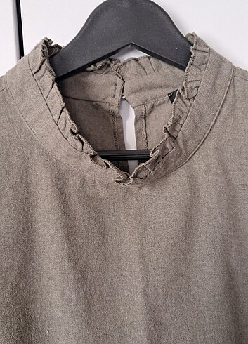 Dik yaka kolu işlemeli gömlek bluz - Görsel 5