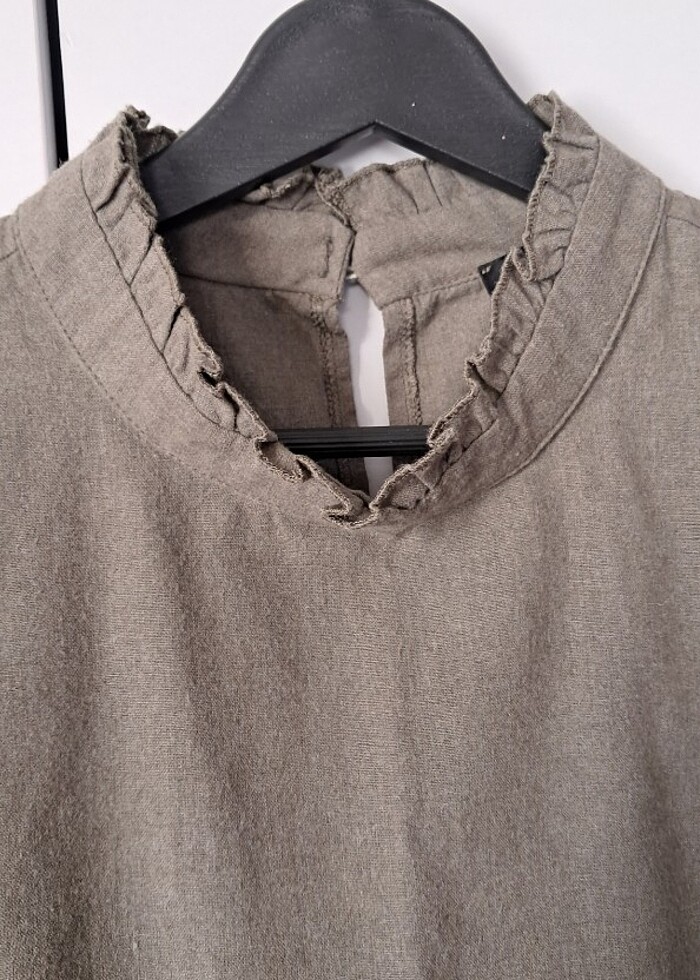 Dik yaka kolu işlemeli gömlek bluz - Görsel 5