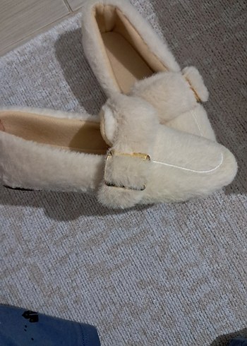 Bej Kadın Kürklü Dolgu Topuk Ev Terliği - Görsel 4