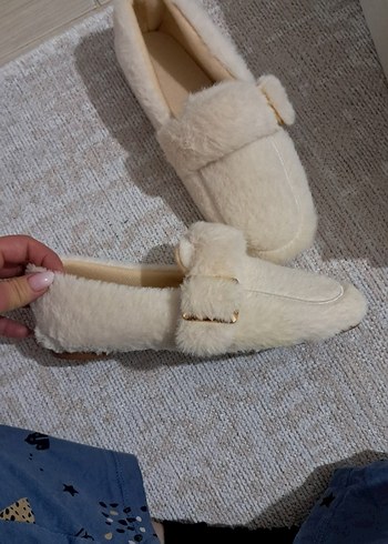 Bej Kadın Kürklü Dolgu Topuk Ev Terliği - Görsel 3