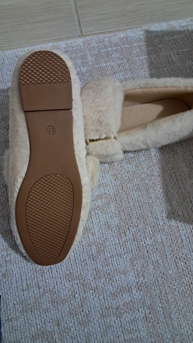 Bej Kadın Kürklü Dolgu Topuk Ev Terliği - Görsel 5