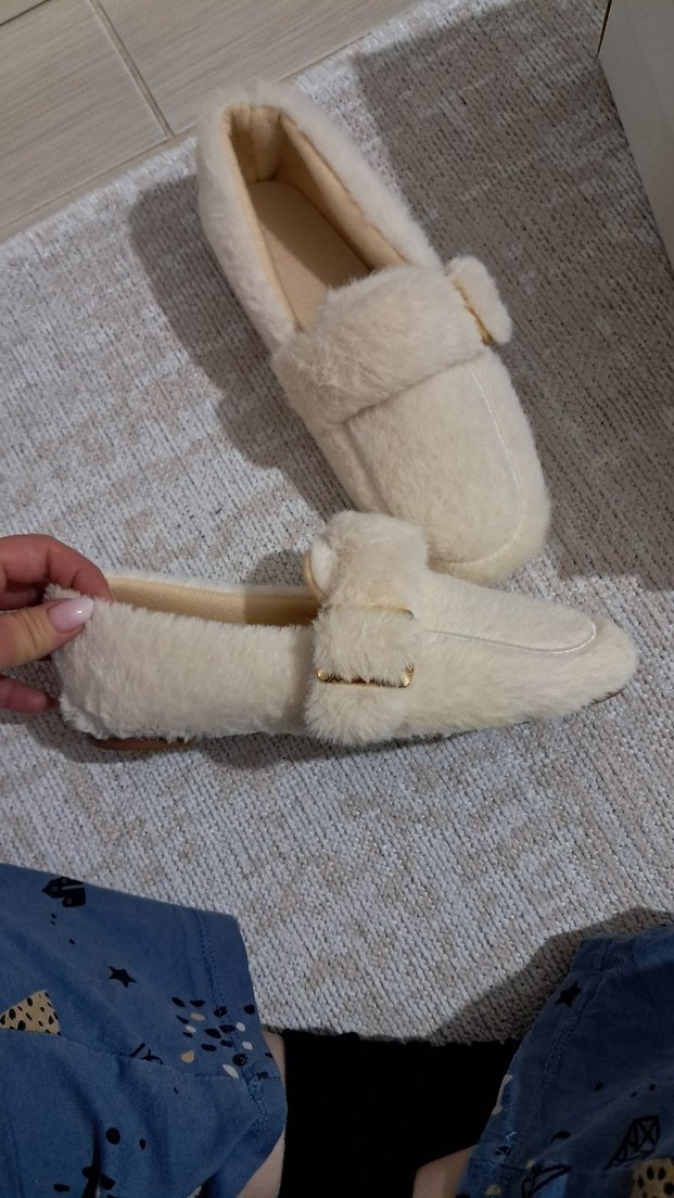 Bej Kadın Kürklü Dolgu Topuk Ev Terliği - Görsel 3