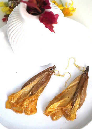 Canlı çiçek sarı el emeği Küpe