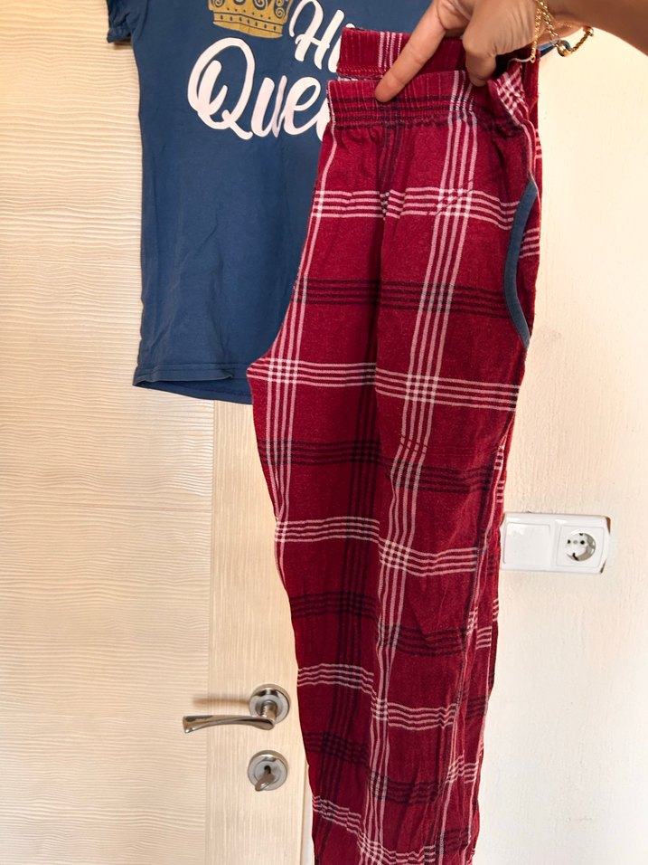 Kırmızı Ekoseli Rahat kadın  Pijama - Görsel 5