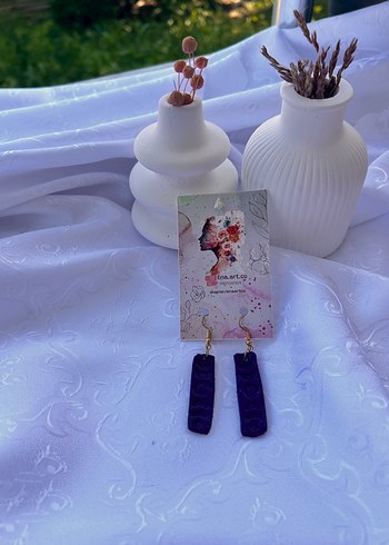 Mor Uzun Polimer kil el yapımı Bohem Küpe