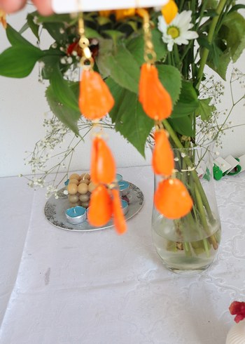 Turuncu Boncuklu Uzun Bohem Küpe - Görsel 5