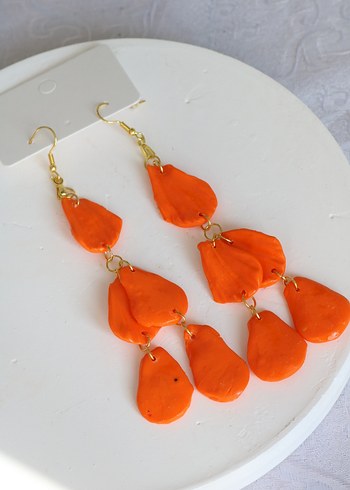 Turuncu Boncuklu Uzun Bohem Küpe - Görsel 2